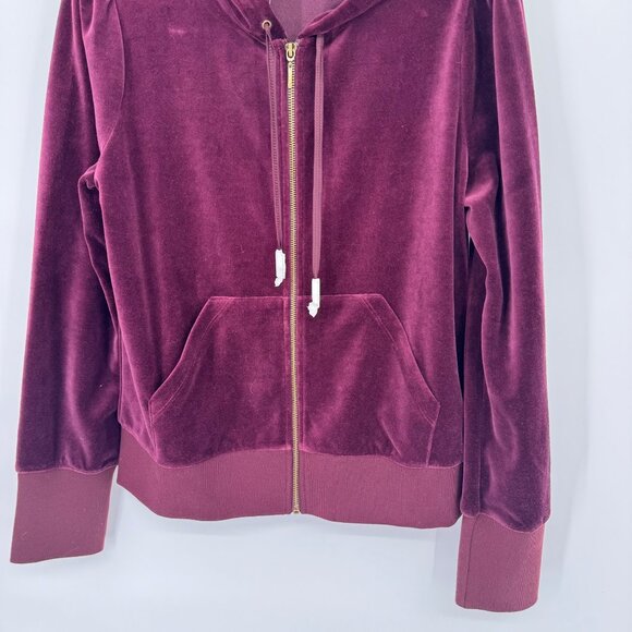 Whitehouse Black Market Burgundy Hooded Velvet Zip-Up Jacket size large new $89 - Picture 4 of 11